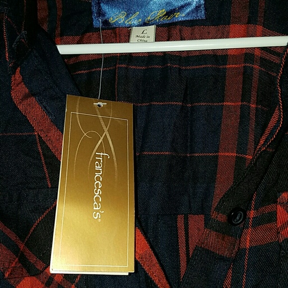 Navy &Burgundy Plaid-•Blue Rain•| ButtonUp Flannel - Picture 3 of 6